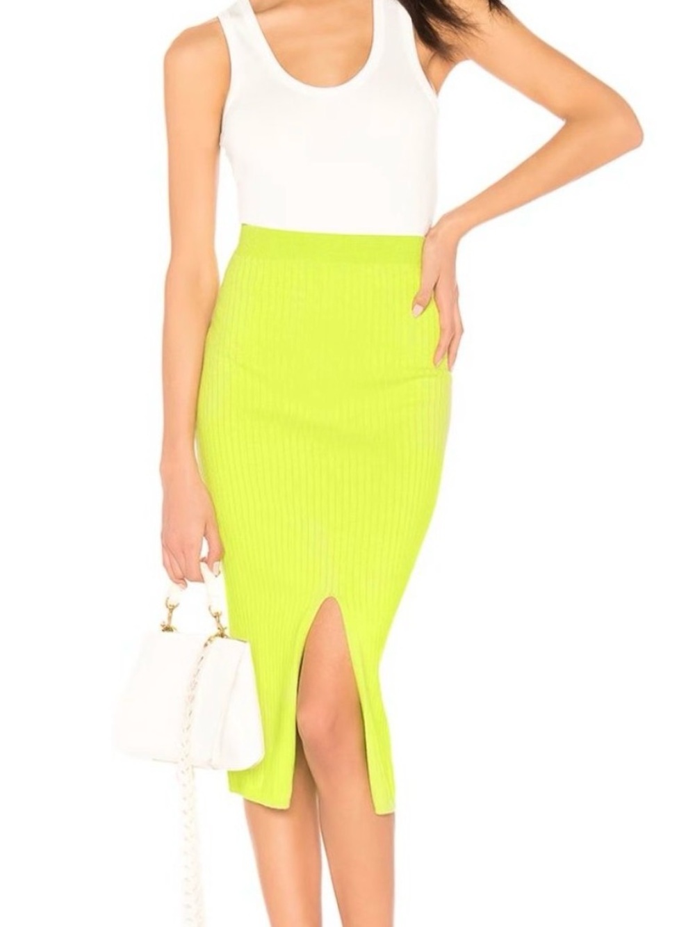Free People Skyline Lime Green Knit Midi Skirt Like New Size XS